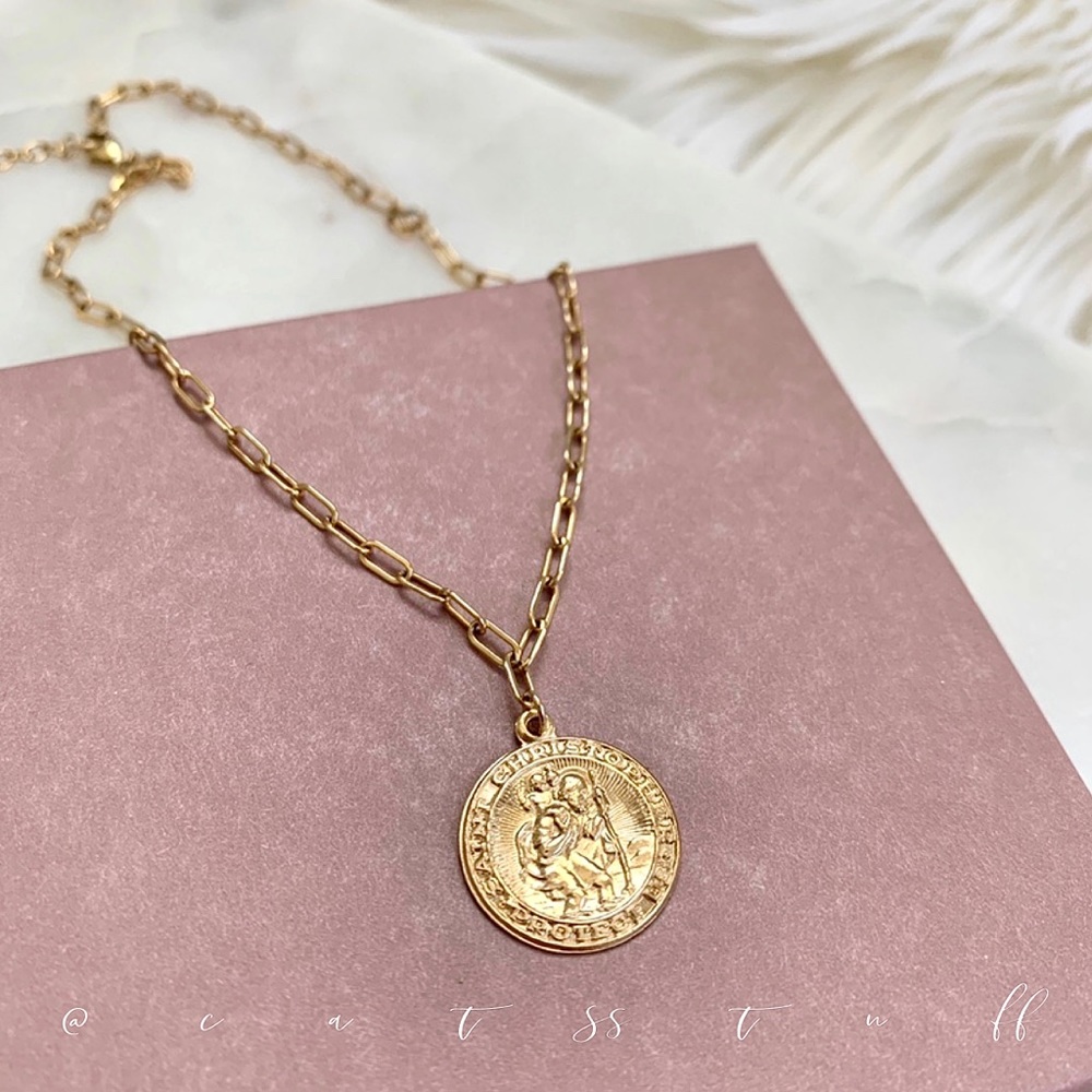 14k Gold Filled Saint Christopher Choker Necklace